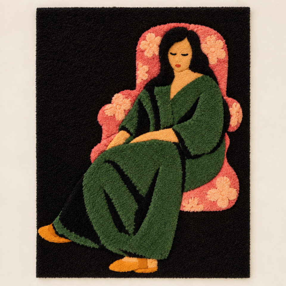 Laurette in a Green Robe, Black Background