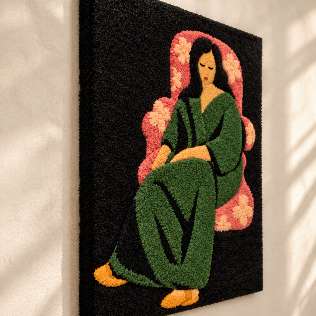 Laurette in a Green Robe, Black Background after Henri Matisse — angled relief view