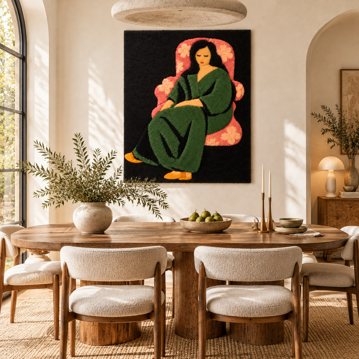 Laurette in a Green Robe, Black Background after Henri Matisse — room setting