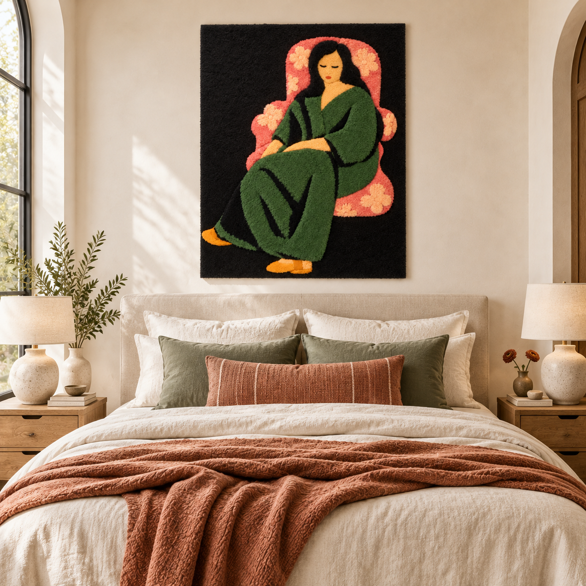 Laurette in a Green Robe, Black Background after Henri Matisse — room setting