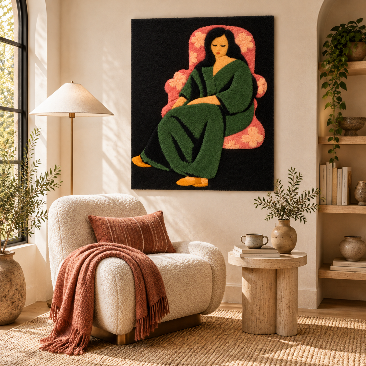 Laurette in a Green Robe, Black Background after Henri Matisse — room setting