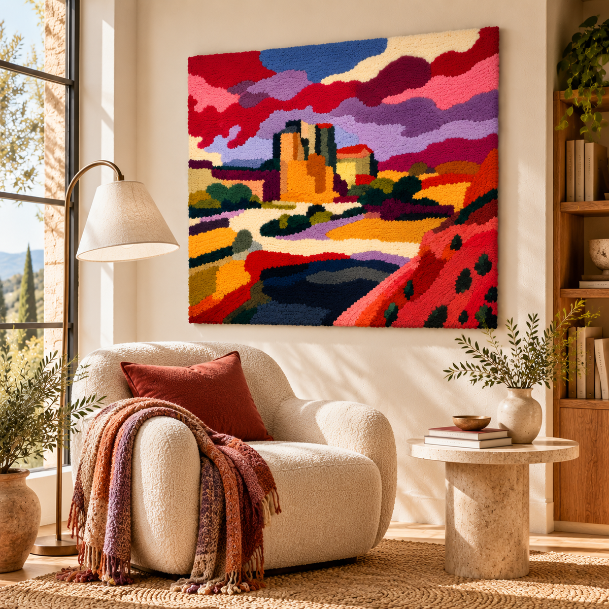 Notre Dame (Red-Purple Sky) after a work attributed to Henri Matisse — room setting