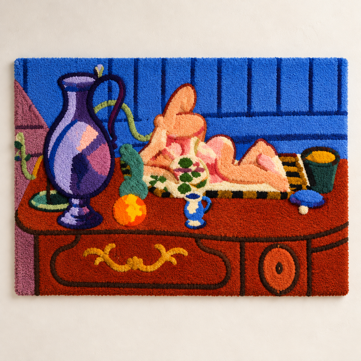 Pink Statuette and Jug on a Red Chest of Drawers after Henri Matisse — front product view [product-light]