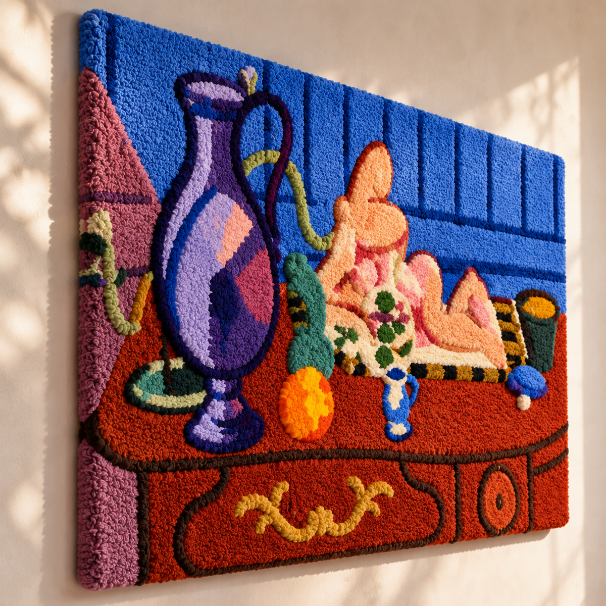 Pink Statuette and Jug on a Red Chest of Drawers after Henri Matisse — angled relief view