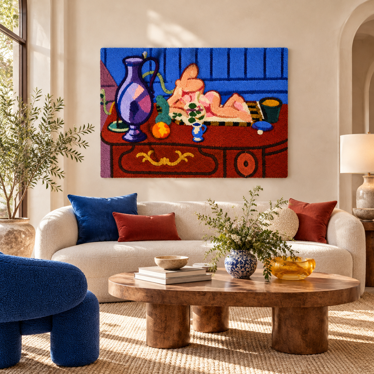 Pink Statuette and Jug on a Red Chest of Drawers after Henri Matisse — front-facing room scene [room-front]