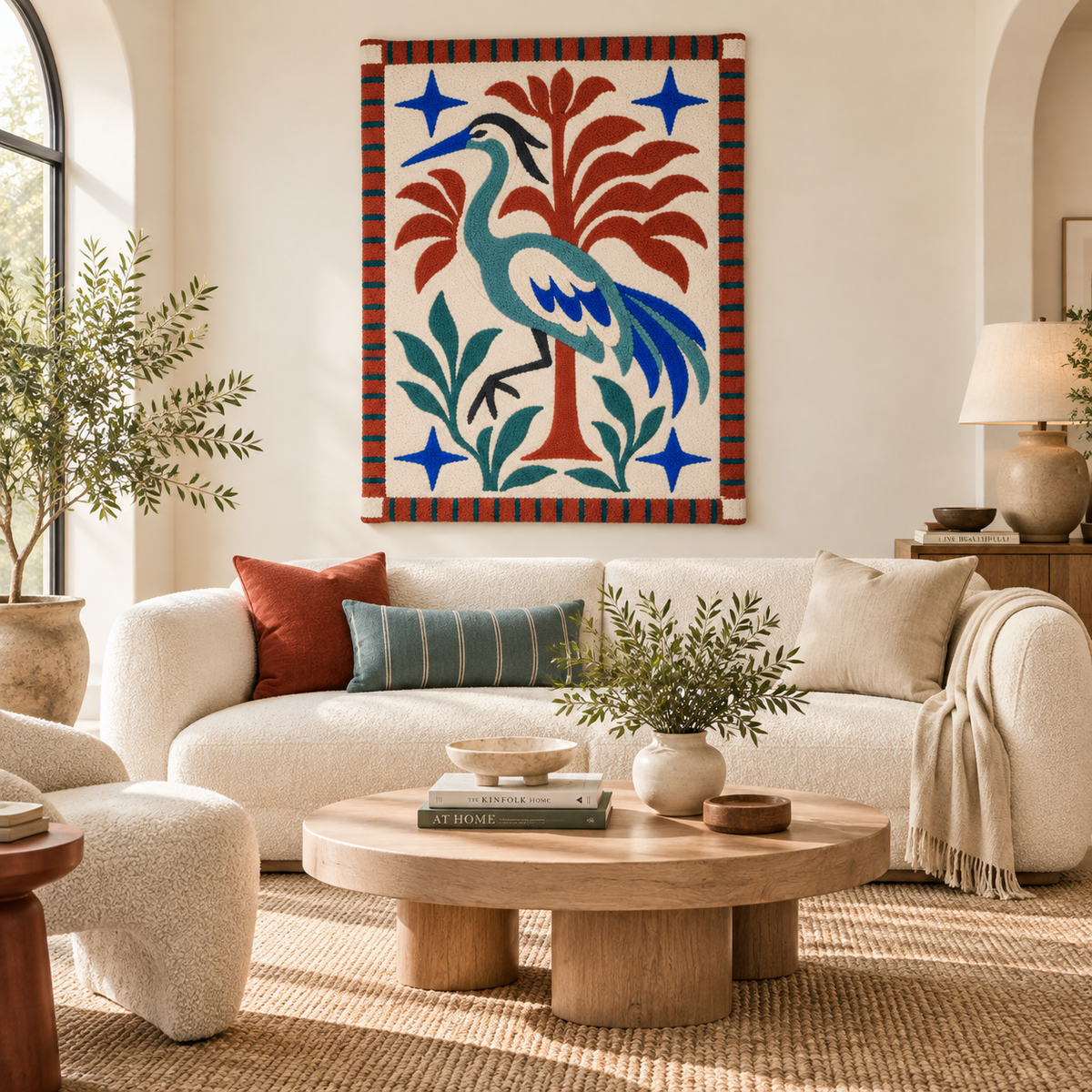 Heron and Rust Fronds — front-facing room scene [room-front]