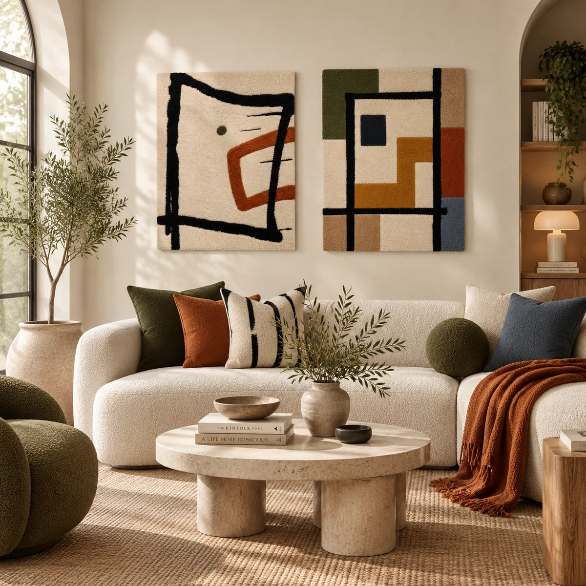 The Copper Gesture × The Ochre Window paired wool wall art in a styled room — Copper Window Gestures