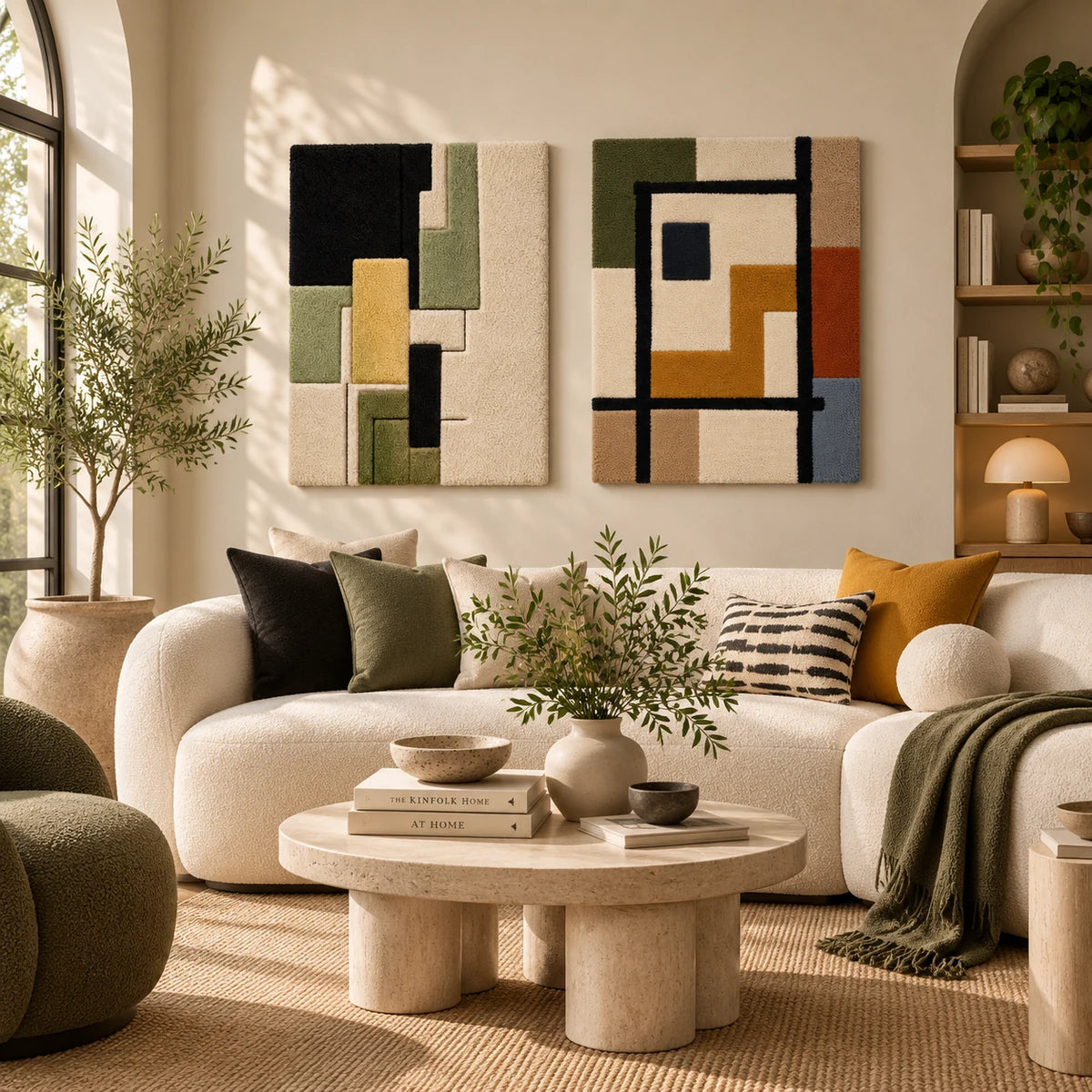 Meadow Blocks × The Ochre Window paired wool wall art in a styled room — Quiet Architectural Paths