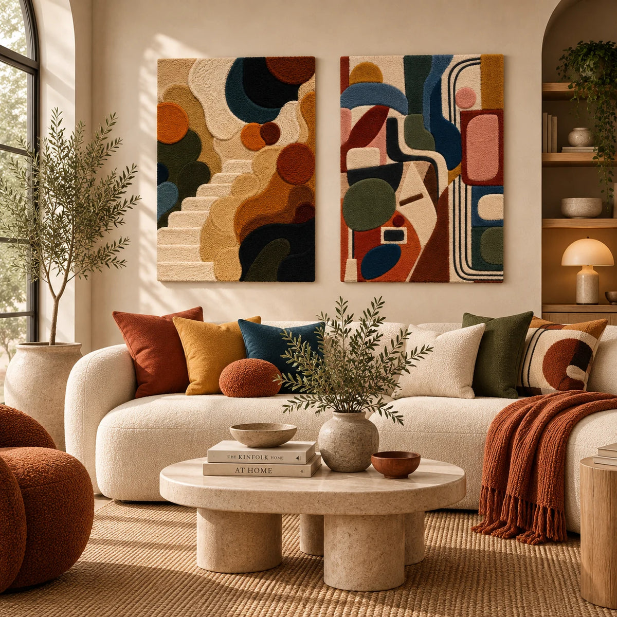 Surrealist Staircase × The Chromatic Arcade paired wool wall art in a styled room — Earth Tone Arcades