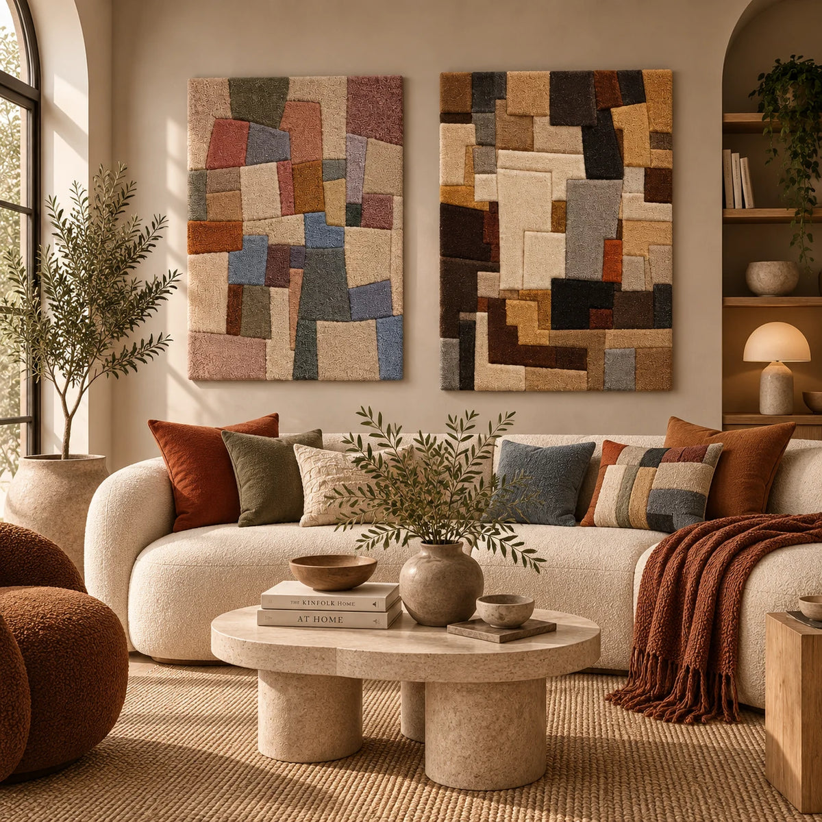 Color Blocks × Studio Grid paired wool wall art in a styled room — Earthen Assembly