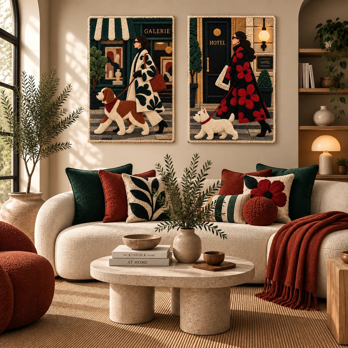The Gallery Stroll × The Hotel Promenade paired wool wall art in a styled room — Gallery and Hotel Strolls