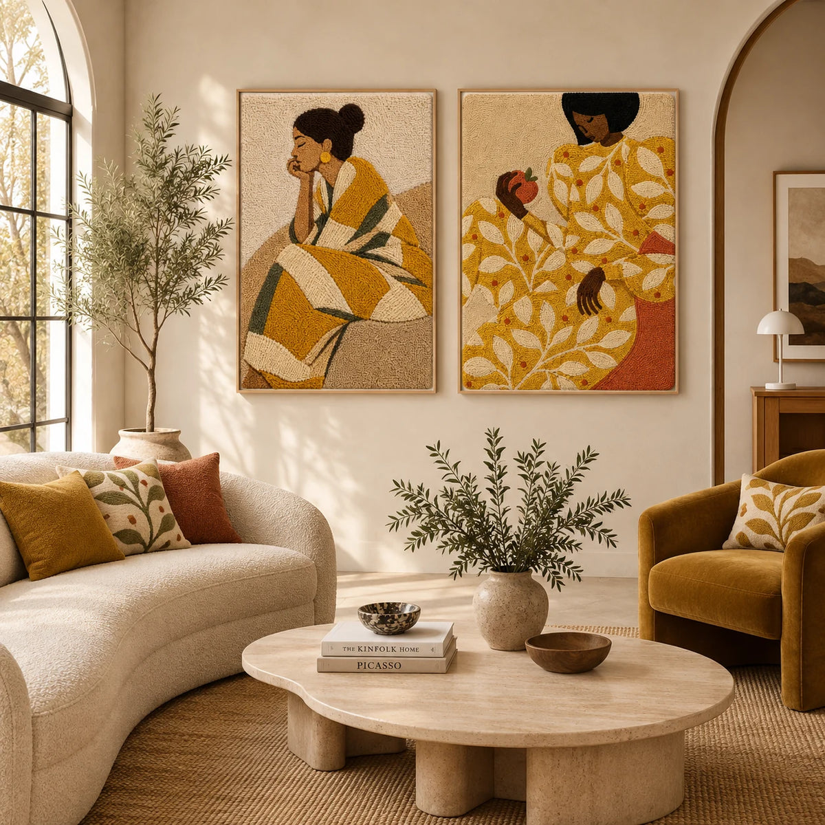 Ember Meadow × Golden Leaf Rest paired wool wall art in a styled room — Golden Rest