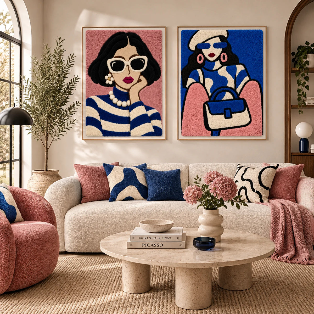 Breton Stripes and Blush × Cobalt Beret Blush Sleeves paired wool wall art in a styled room — Blush Boulevard
