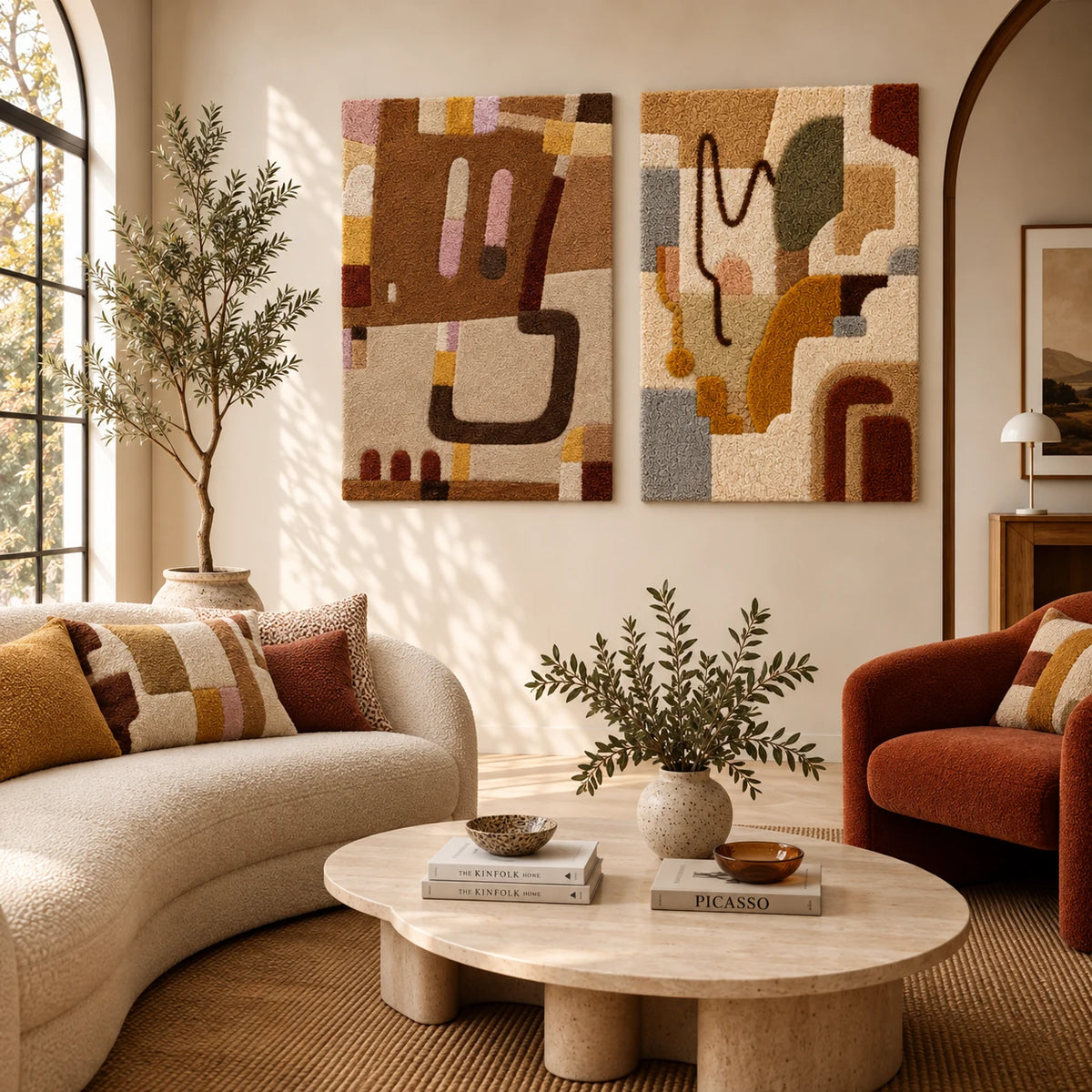 Cocoa Line Play × Studio Lines paired wool wall art in a styled room — Cocoa Line Conversation
