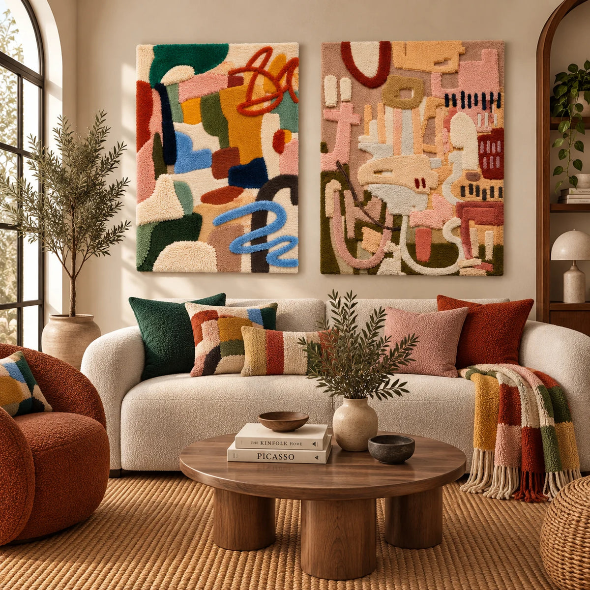 Playful Ochre Scribbles × Studio Fragments paired wool wall art in a styled room — Playful Studio Fragments