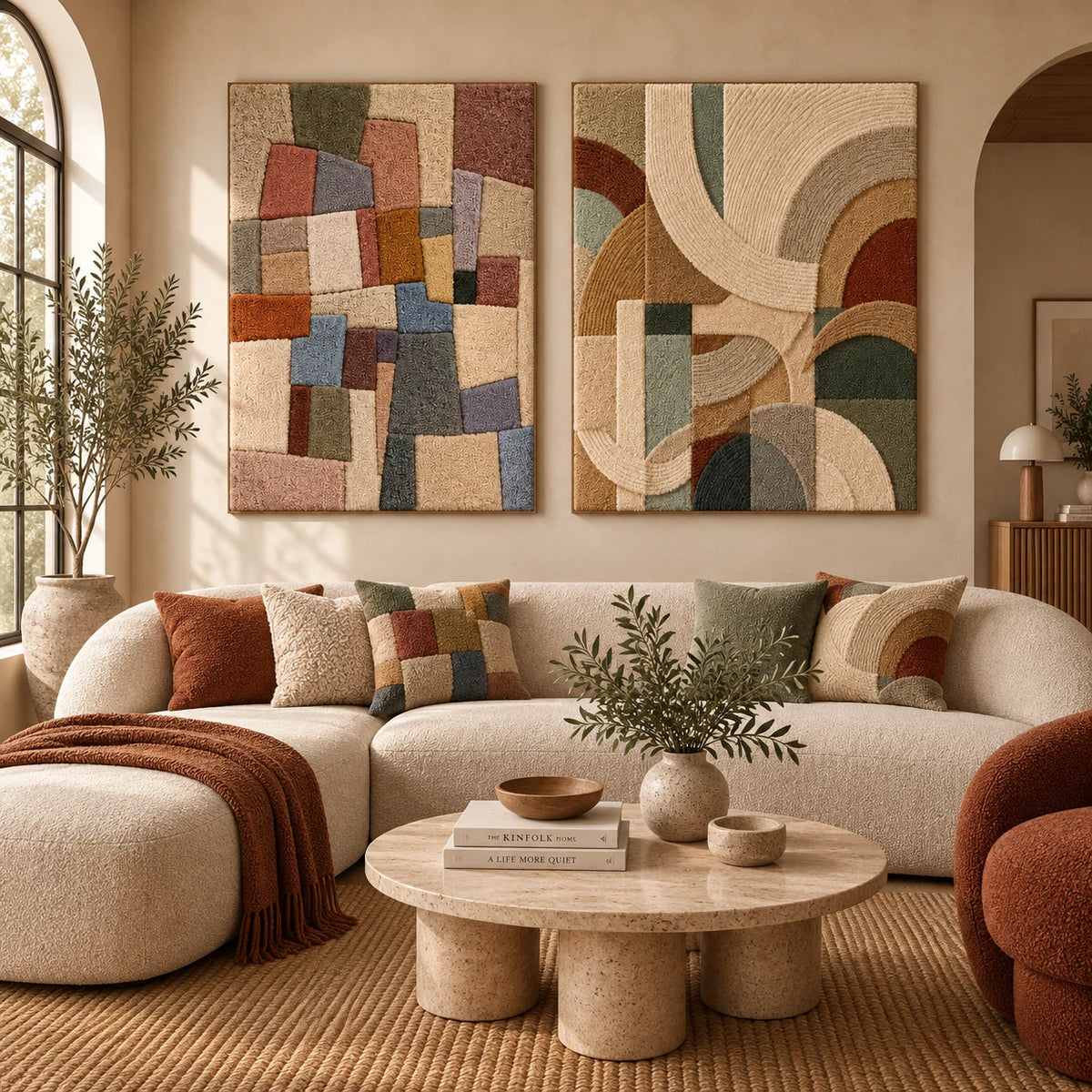Color Blocks × Quiet Arches paired wool wall art in a styled room — Stone Arches