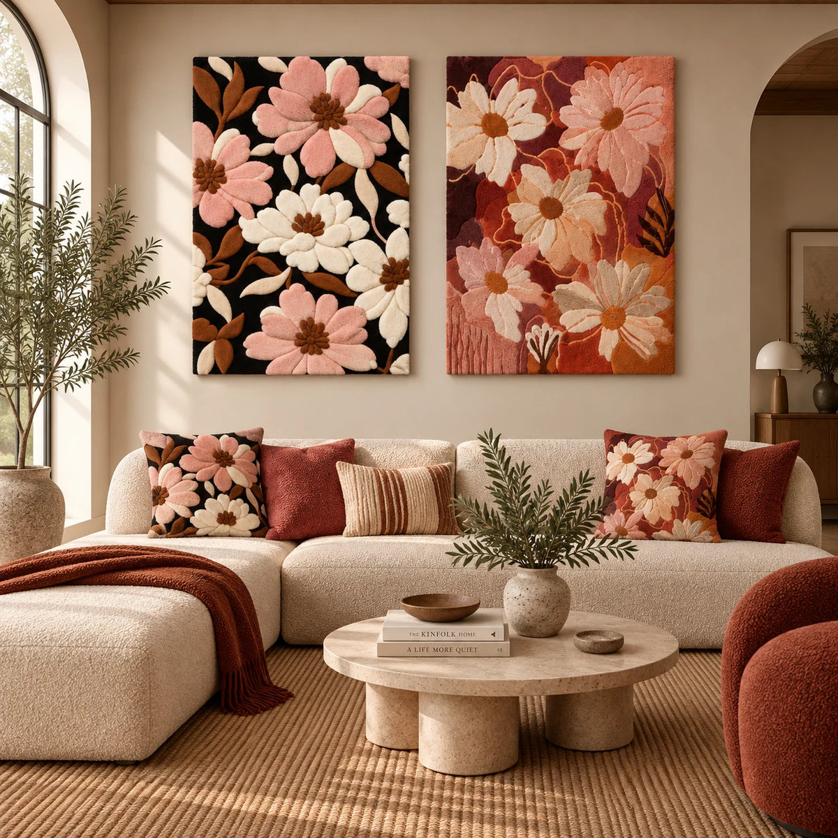 Blush Midnight Blooms × Cream Daisy paired wool wall art in a styled room — Blush Blossoms