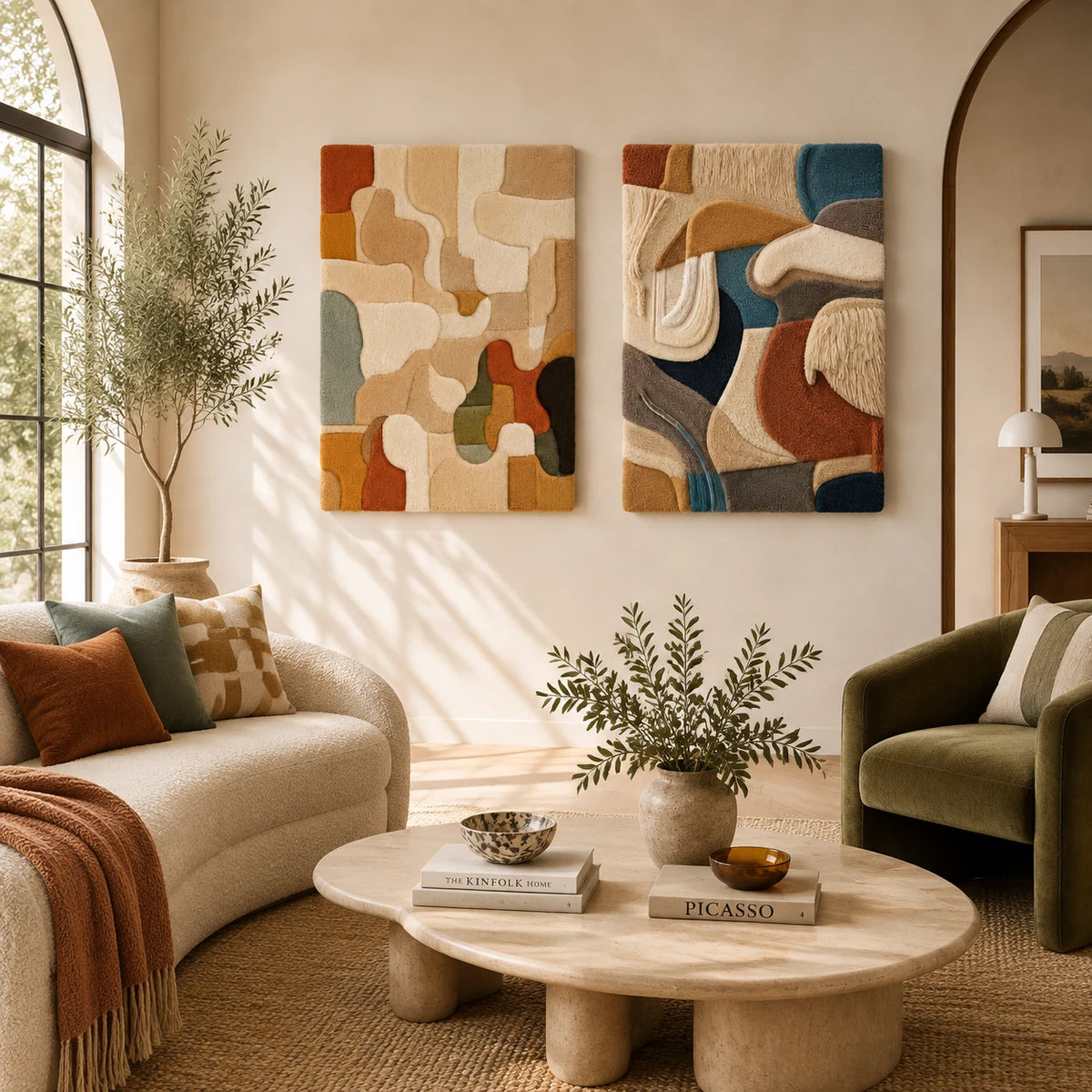 Puzzle Organic Abstract × Puzzle Play paired wool wall art in a styled room — Earth Form Puzzle