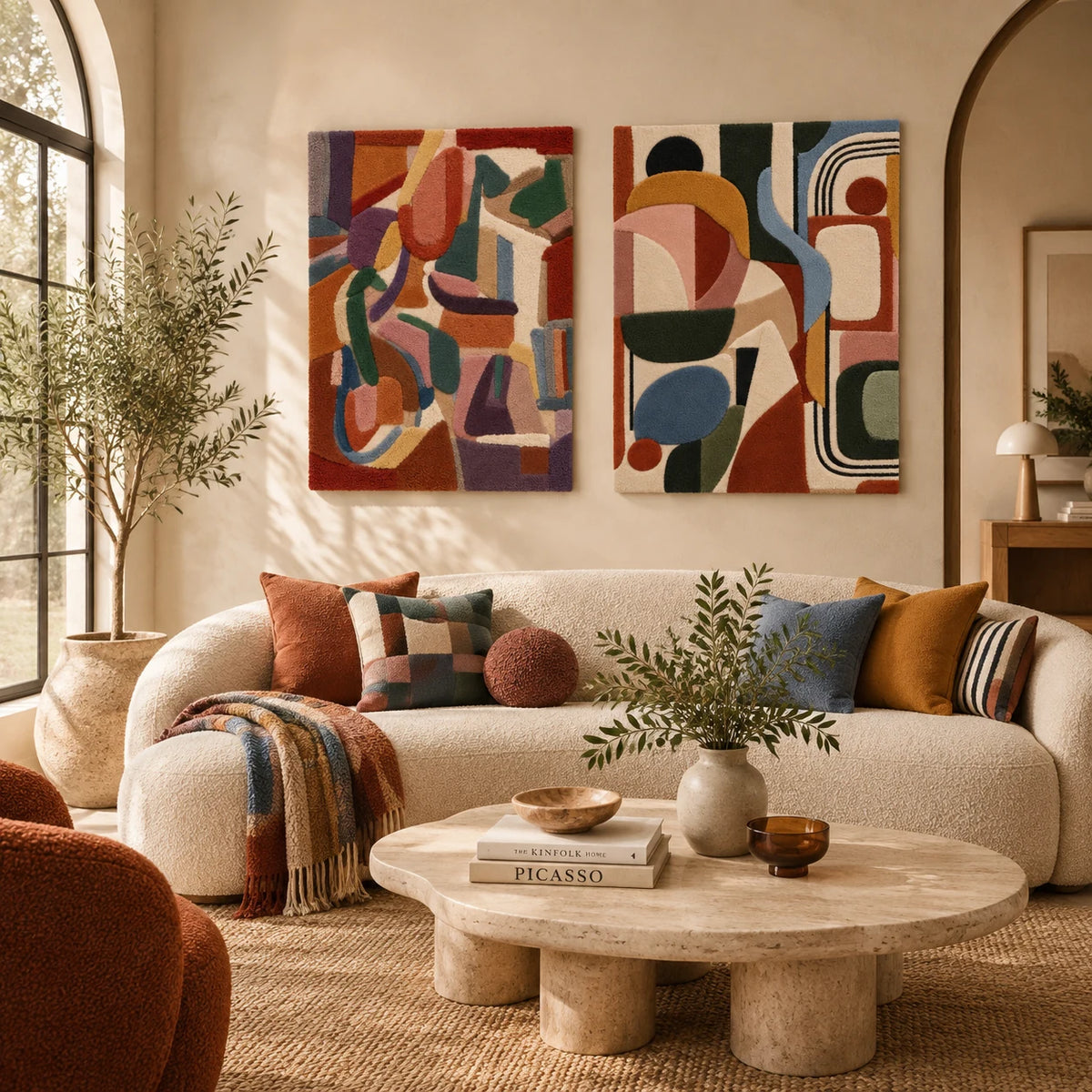 Amber Loop Composition × The Amber Archway paired wool wall art in a styled room — Amber Organic Passage