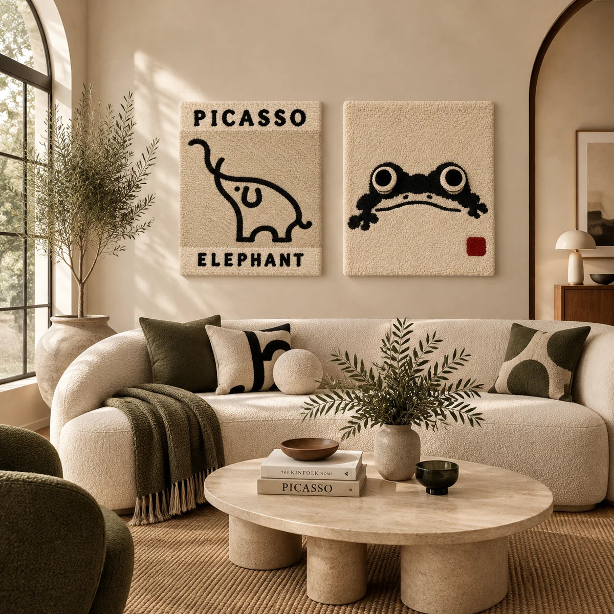 Little Elephant Line × Little Pond Peek paired wool wall art in a styled room — Little Ink Friends