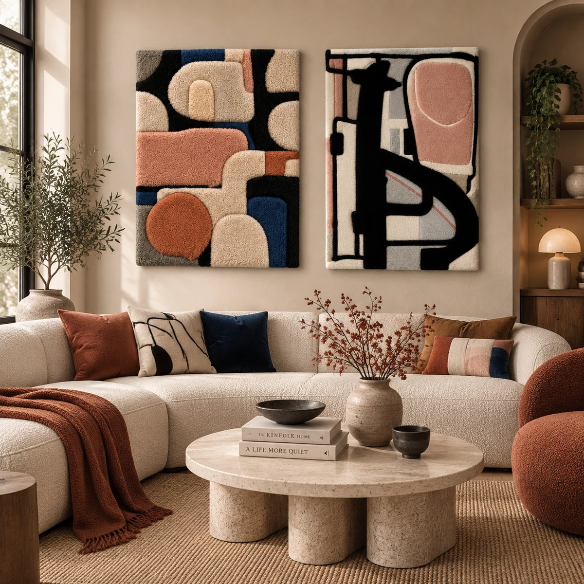 Autumn Stems × Inkwork and Rose paired wool wall art in a styled room — Rose Ink Structures