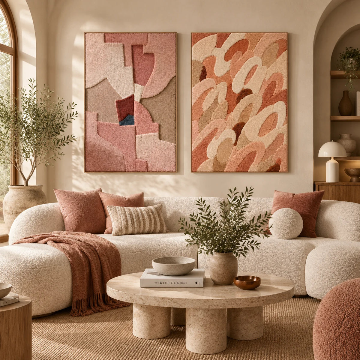 Blush Fragments × Blush Scales paired wool wall art in a styled room — Soft Blush Forms