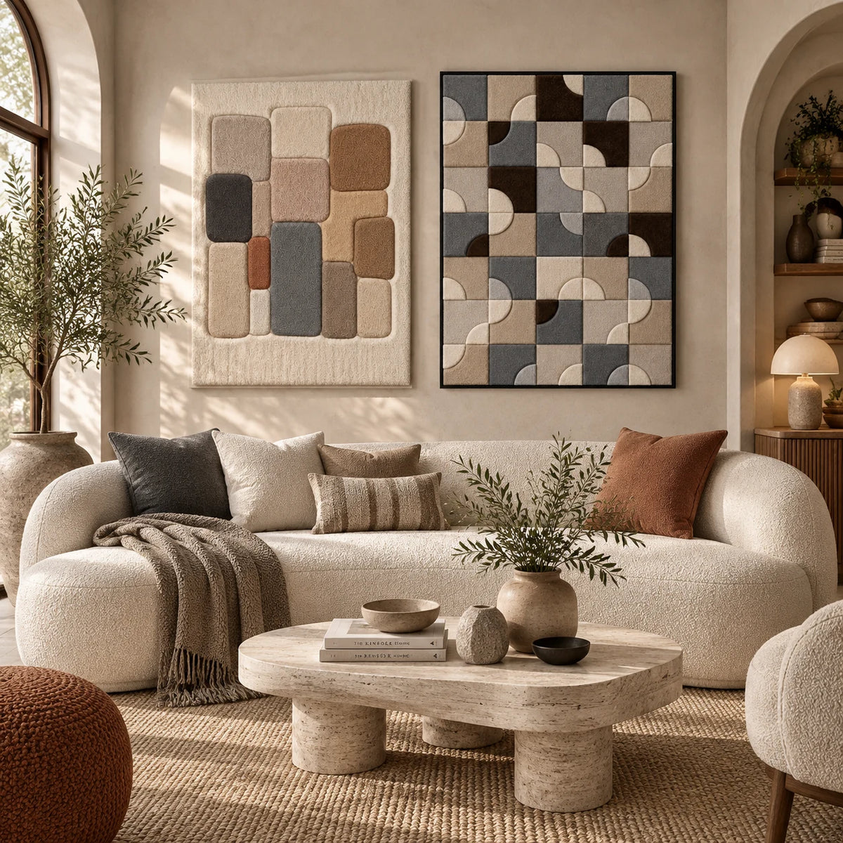 Neutral Color Block Grid × Stone Blocks paired wool wall art in a styled room — Stone Measure