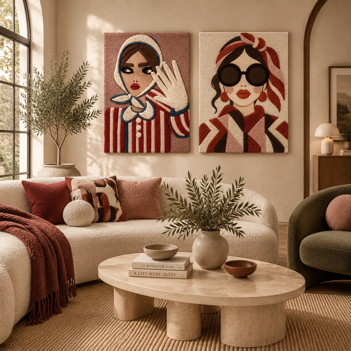 Striped Sleeves Gentle Gesture × The Rust Scarf Muse paired wool wall art in a styled room — Rust Scarf Gestures