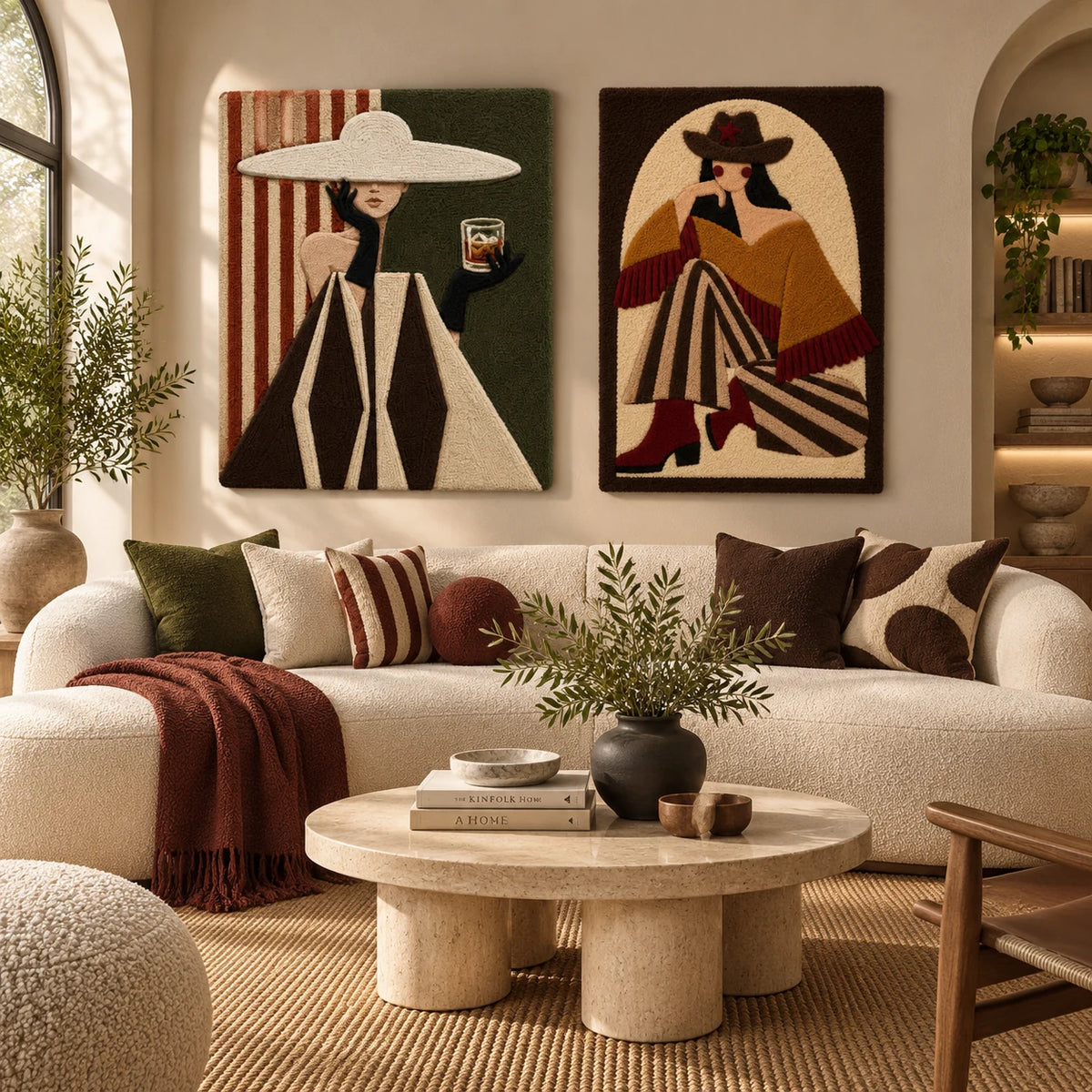 Terracotta Aperitif × The Ochre Cowgirl paired wool wall art in a styled room — Earth Toned Elegance