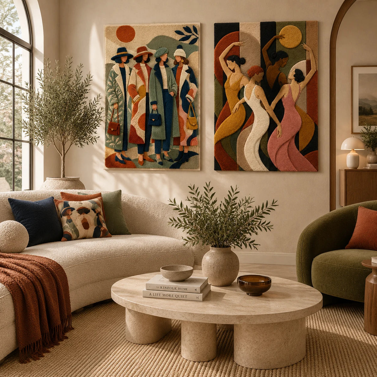 Sunlit Procession × The Moonlit Dance Company paired wool wall art in a styled room — Sun and Moon Company