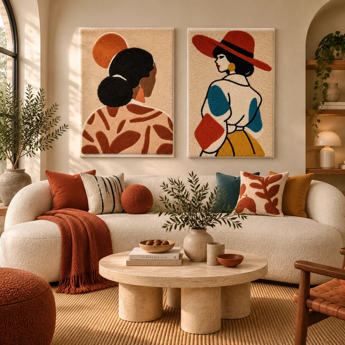 Terracotta Muse at Sundown × The Scarlet Hat Turn paired wool wall art in a styled room — Terracotta Turning Muses