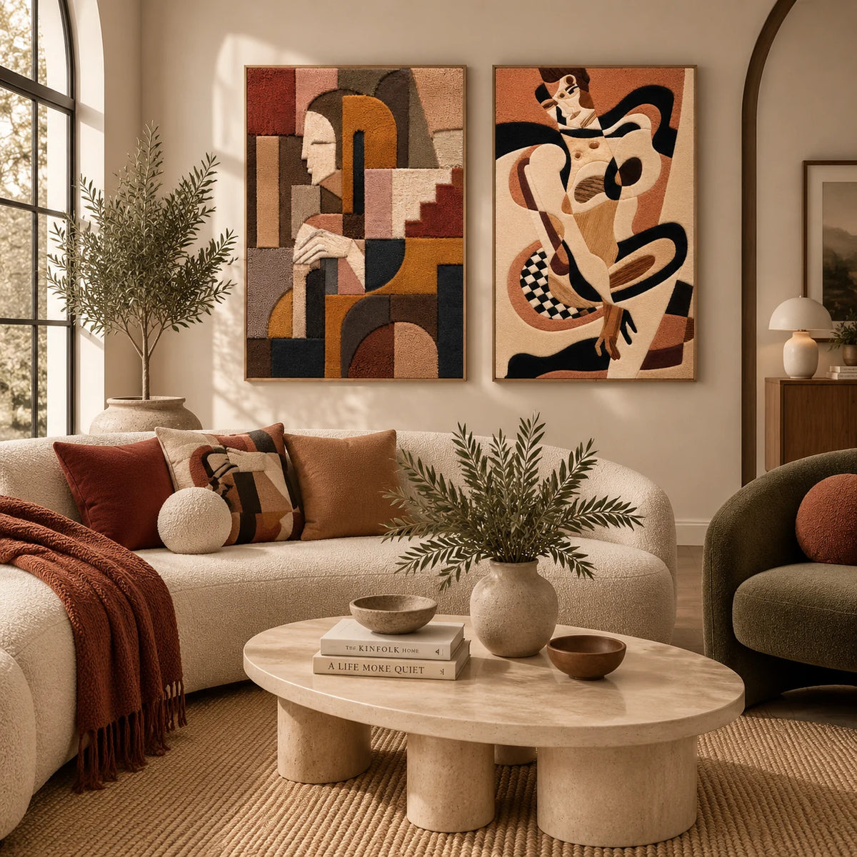 Mountain Estate × Terra Figure paired wool wall art in a styled room — Earth Figure Dialogues