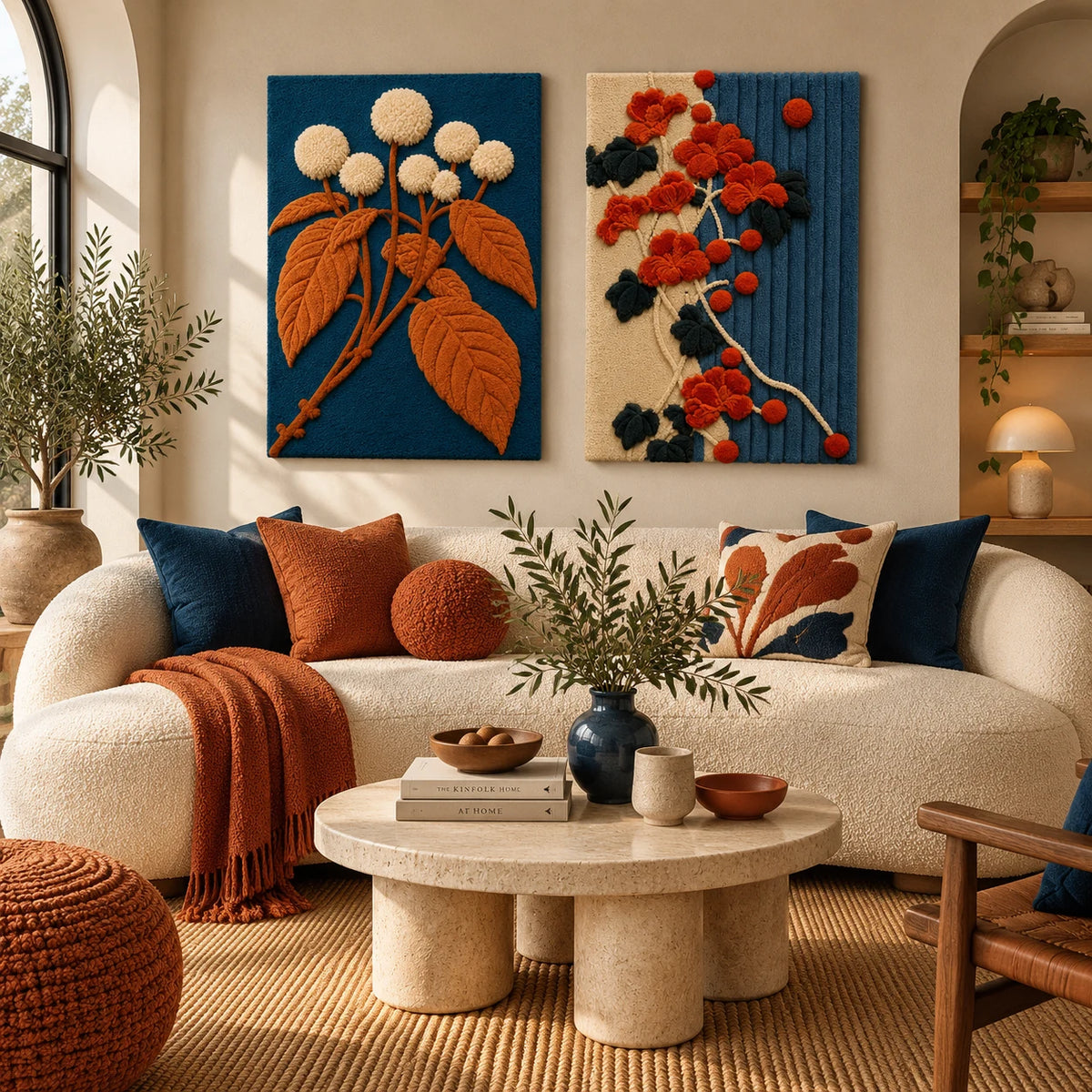 Cinder Estuary × Gilded Rill paired wool wall art in a styled room — Golden Branch