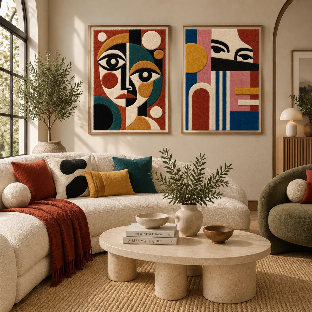 The Many-Sided Muse × The Watchful Arcade paired wool wall art in a styled room — Watchful Geometry