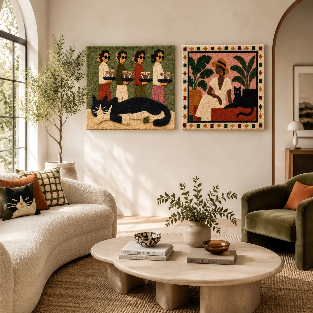 Red Panther × Woman in Cream Dress paired wool wall art in a styled room — Lazy Garden Hours