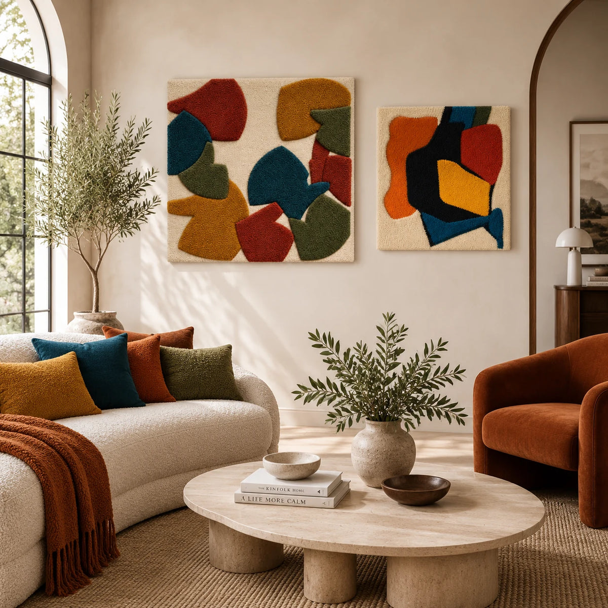 Autumn Color Gathering × Primary Forms paired wool wall art in a styled room — Autumn Fragments