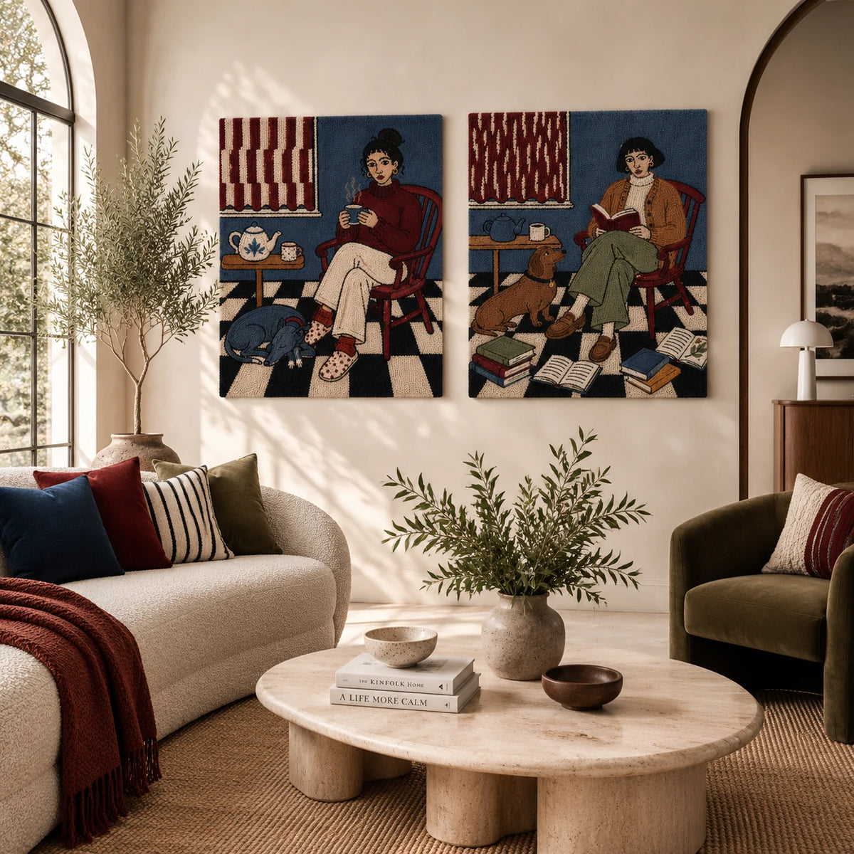 Morning Ritual × Ochre Chair Portrait paired wool wall art in a styled room — Quiet Morning Rituals