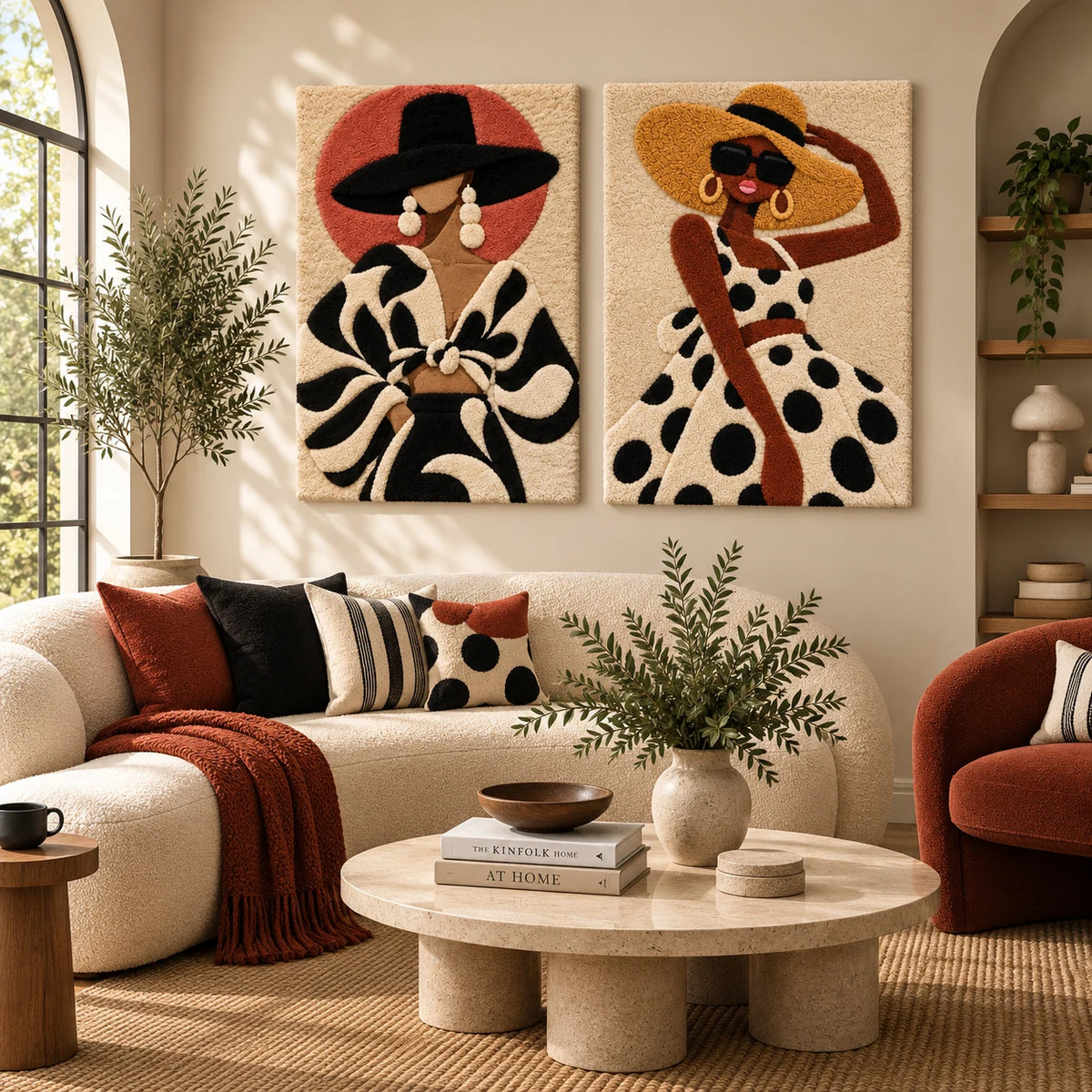 Blush Halo Graphic Bow × The Sunhat Silhouette paired wool wall art in a styled room — Bold Summer Silhouettes