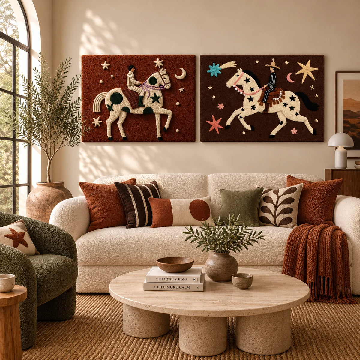 Starlit Rider × The Starbound Rider paired wool wall art in a styled room — Riders Among Stars