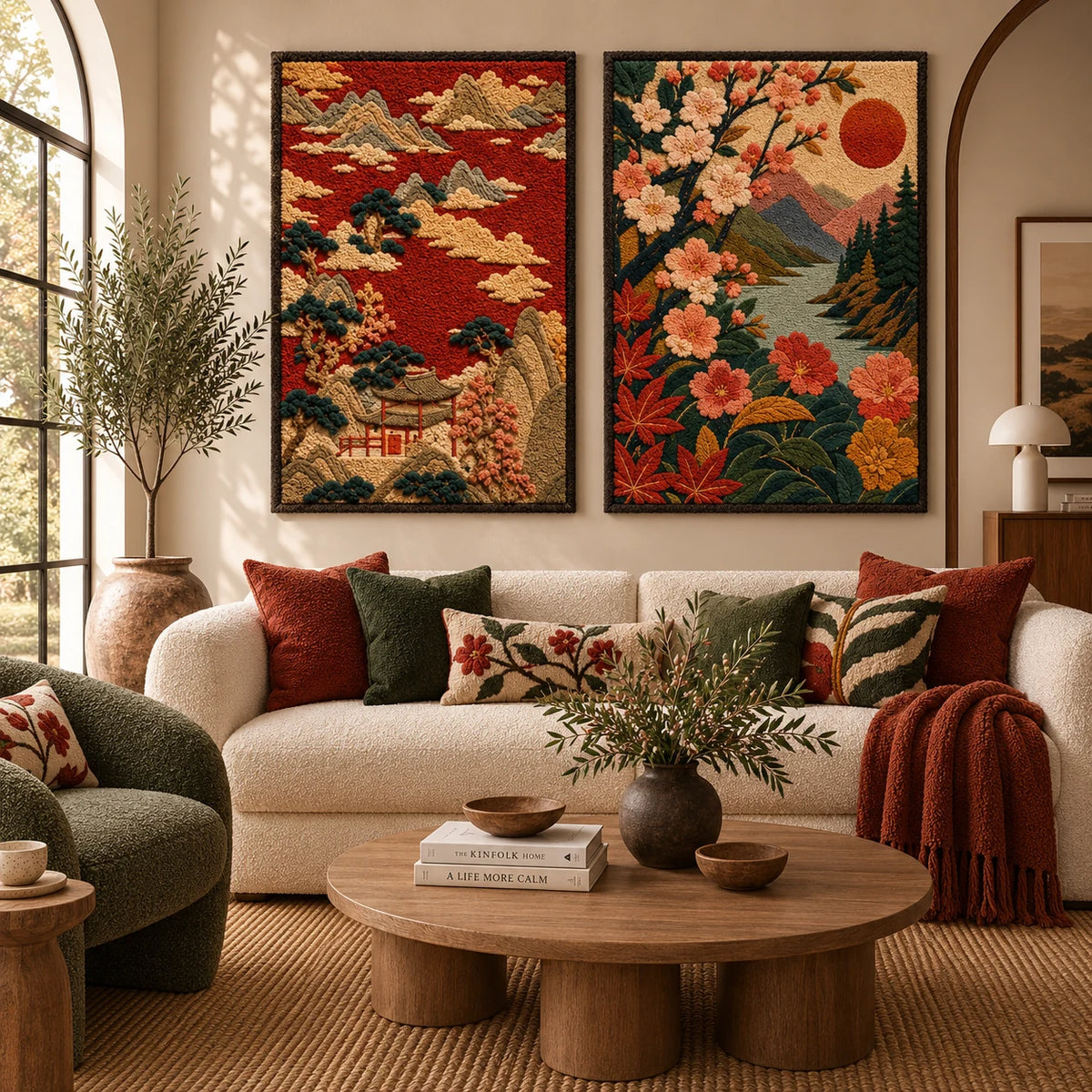 Basket Weave × Gilded Lantern paired wool wall art in a styled room — Gilded Mountain Gardens