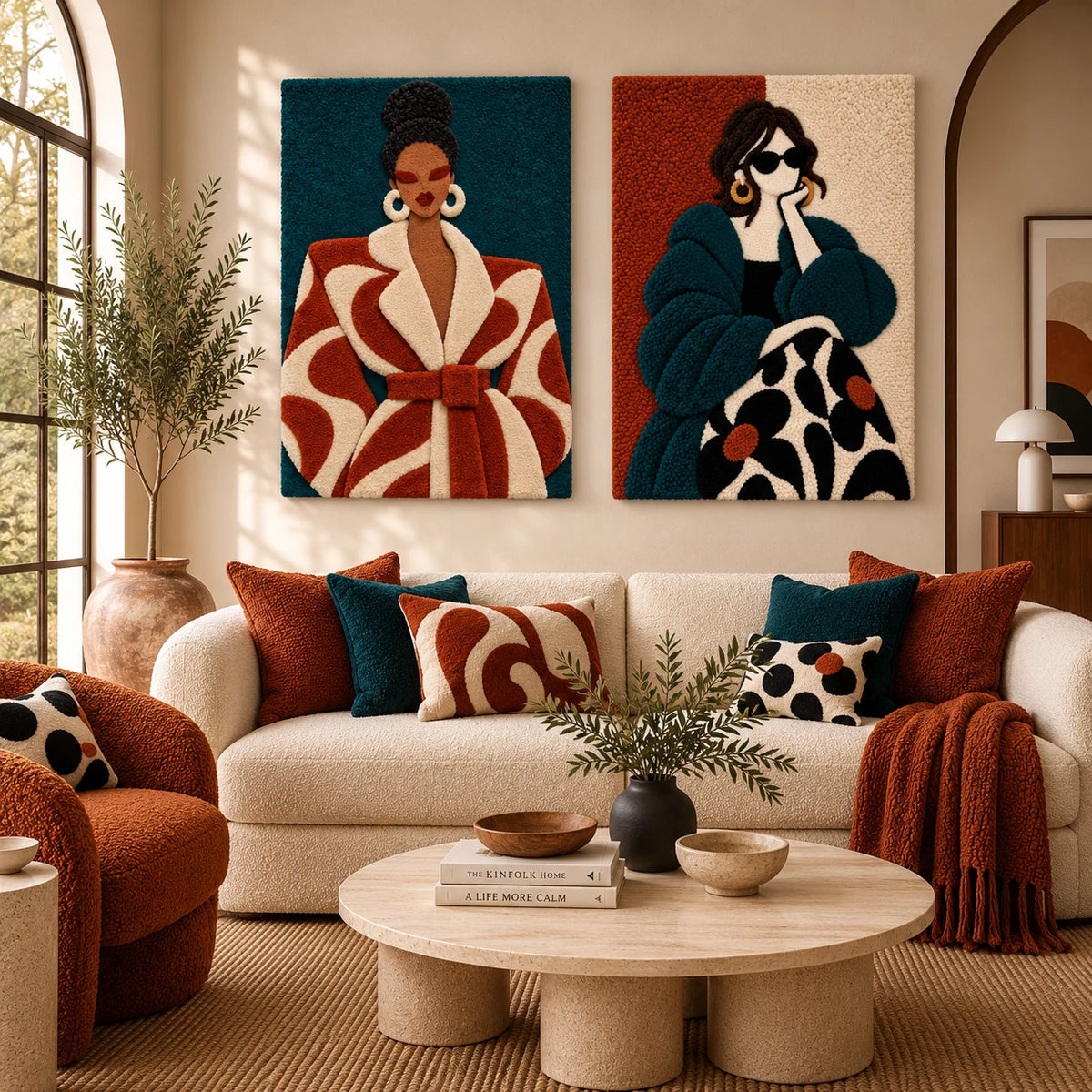 Terracotta Twist Muse × The Teal Daydream paired wool wall art in a styled room — Teal Terracotta Poise