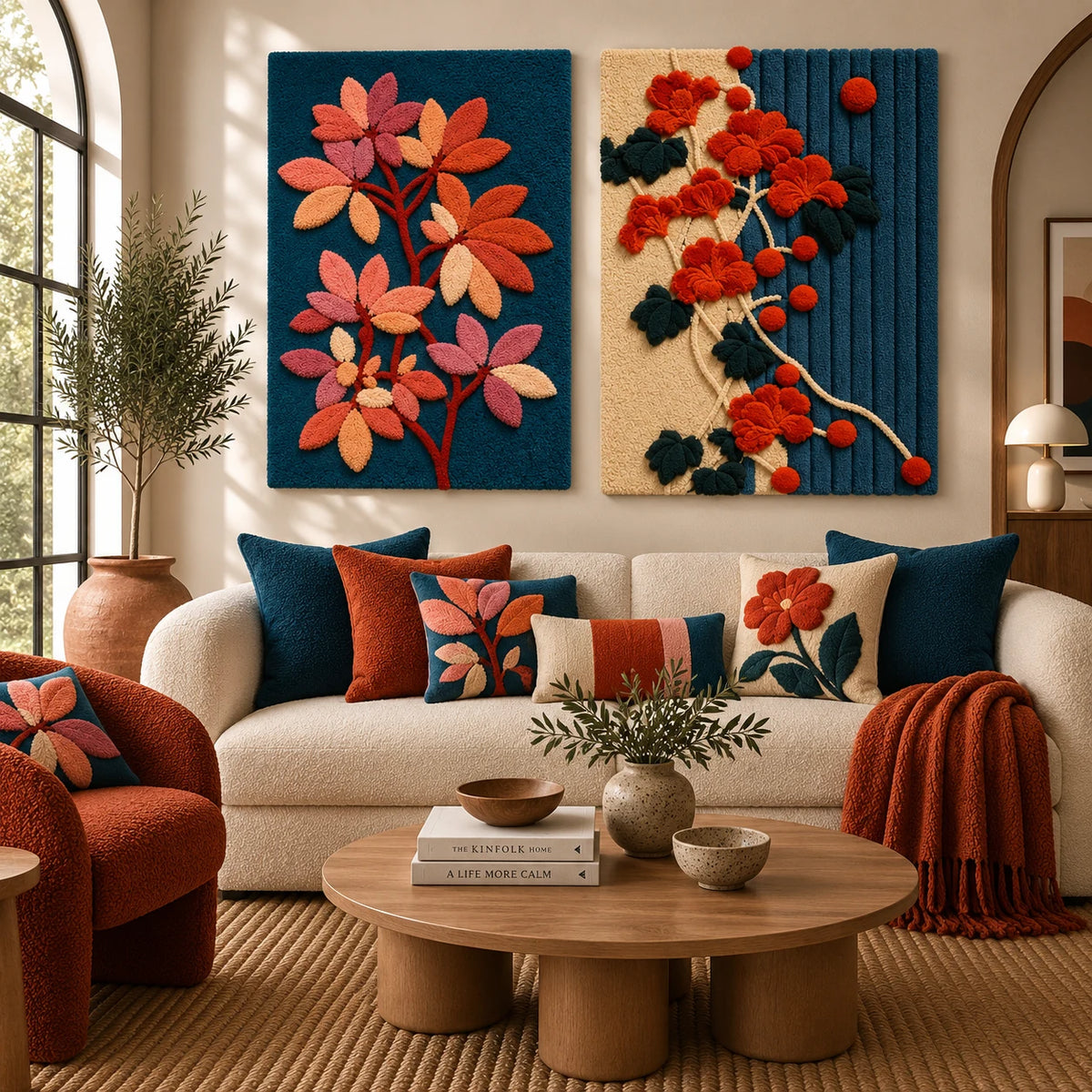 Ember Bower × Gilded Rill paired wool wall art in a styled room — Coral Branches