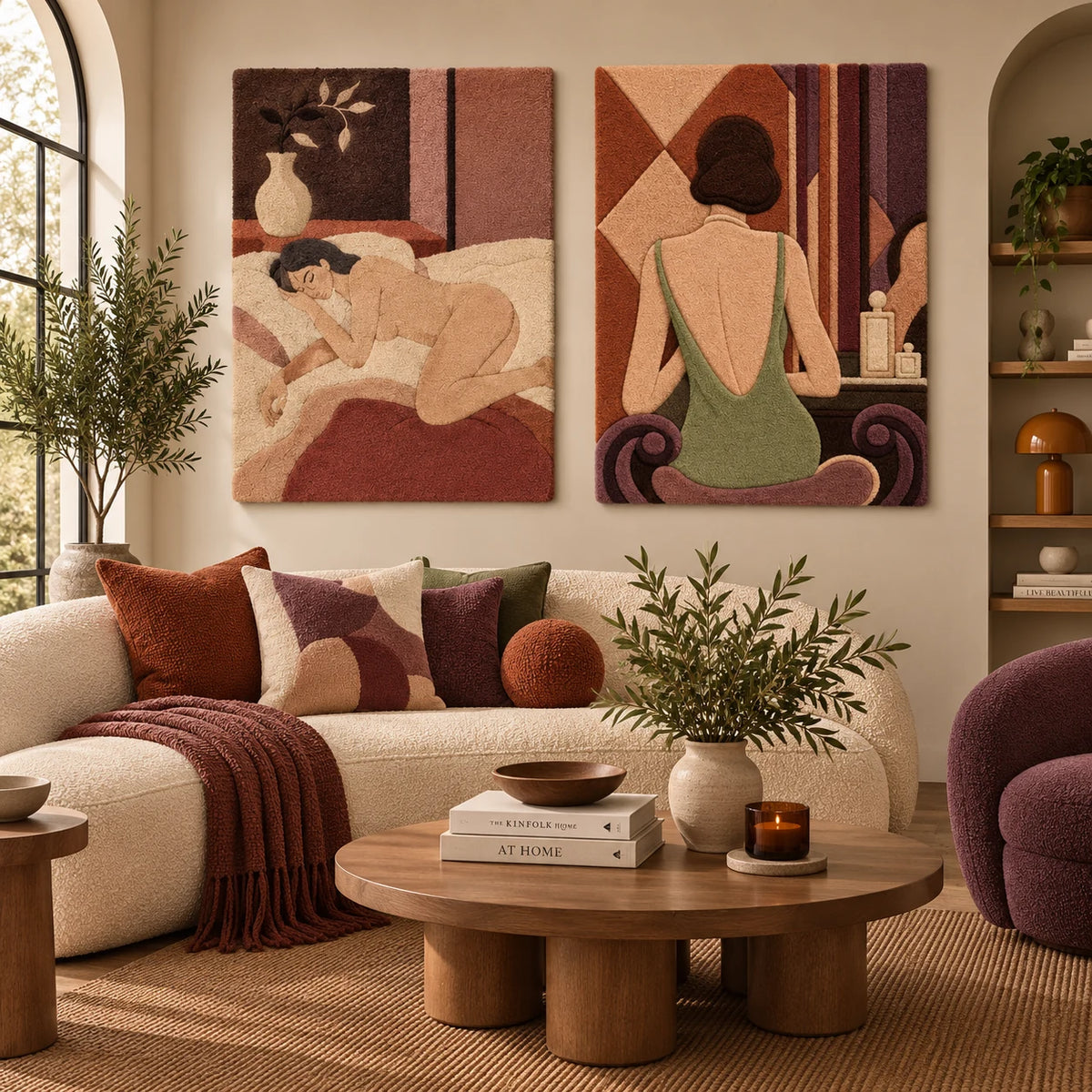 Cinder Grove × Dancing Figures paired wool wall art in a styled room — Velvet Repose