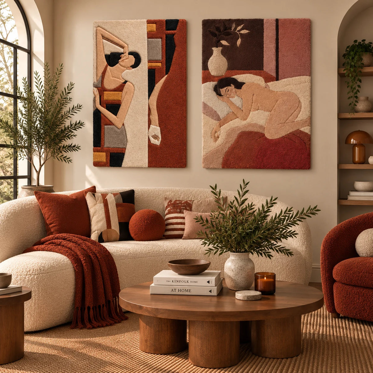 Campfire Dance × Cinder Grove paired wool wall art in a styled room — Earthen Repose