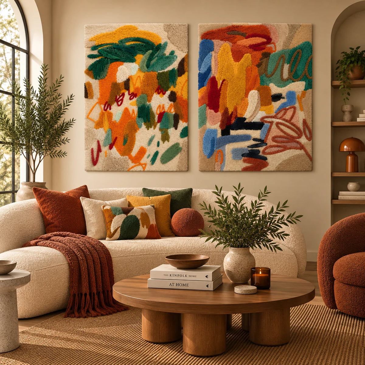 Marigold Gesture Garden × Marigold Painted Gesture paired wool wall art in a styled room — Marigold Gestures