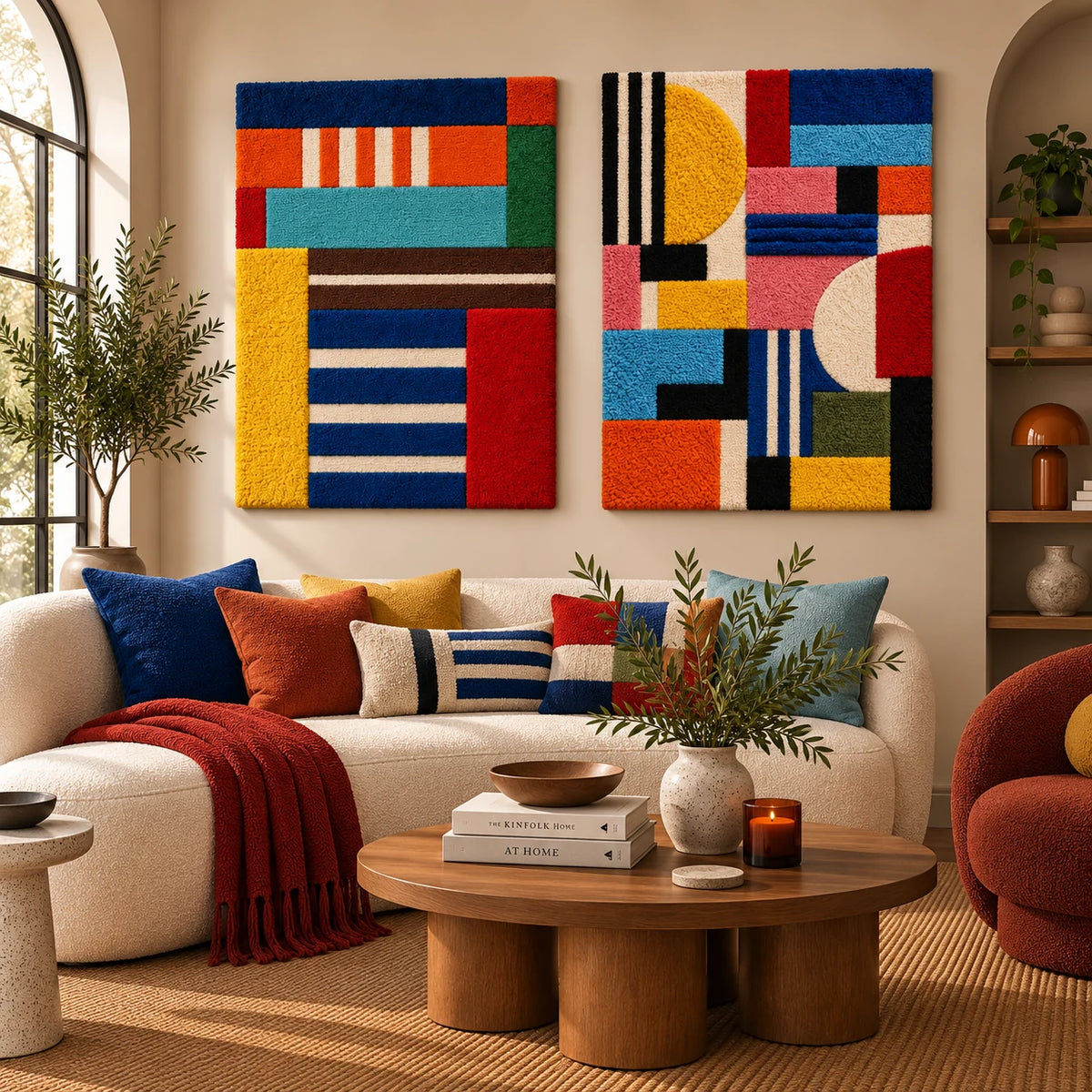 Maritime Block Cadence × Sunlit Colorblock Sonata paired wool wall art in a styled room — Primary Cadence