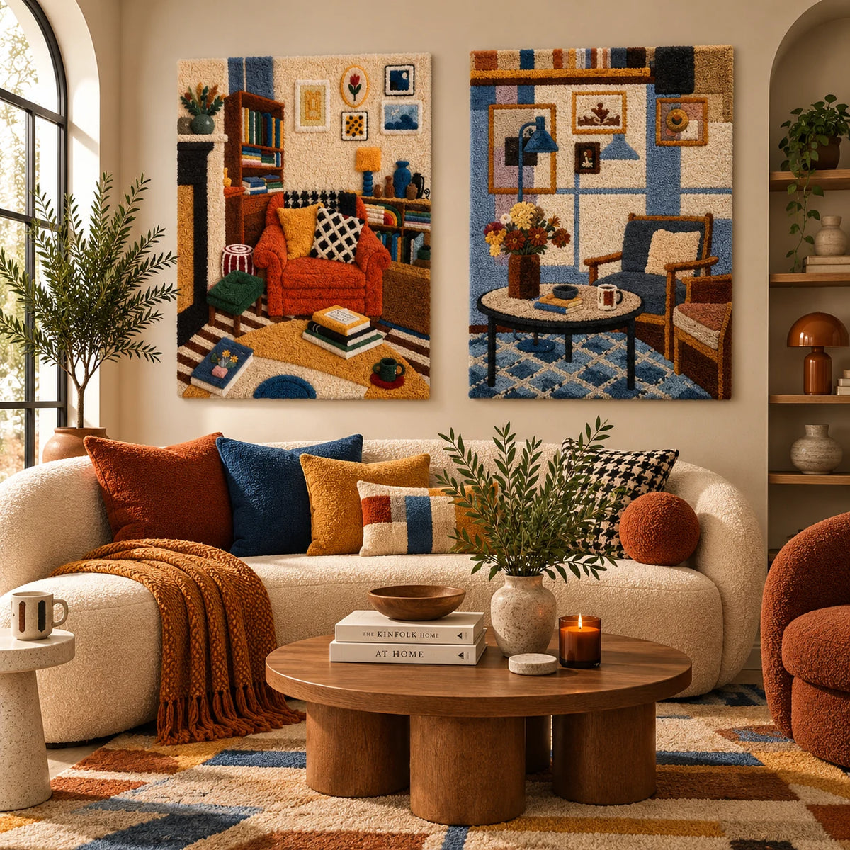 Library in Ochre × The Curated Corner paired wool wall art in a styled room — Collected Corners