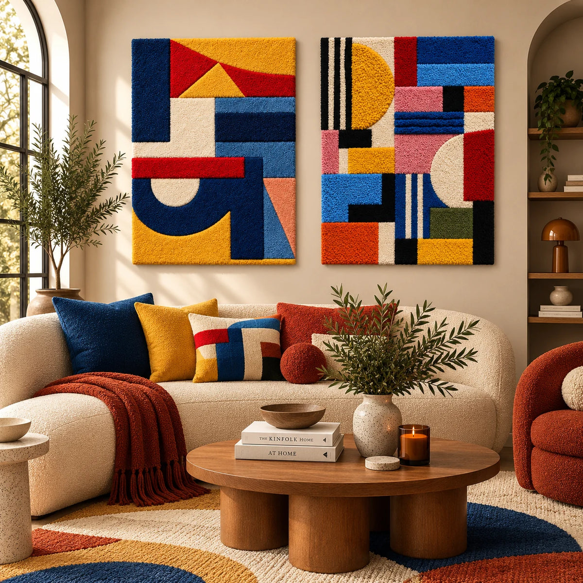 Primary Arc Construction × Sunlit Colorblock Sonata paired wool wall art in a styled room — Primary Construction