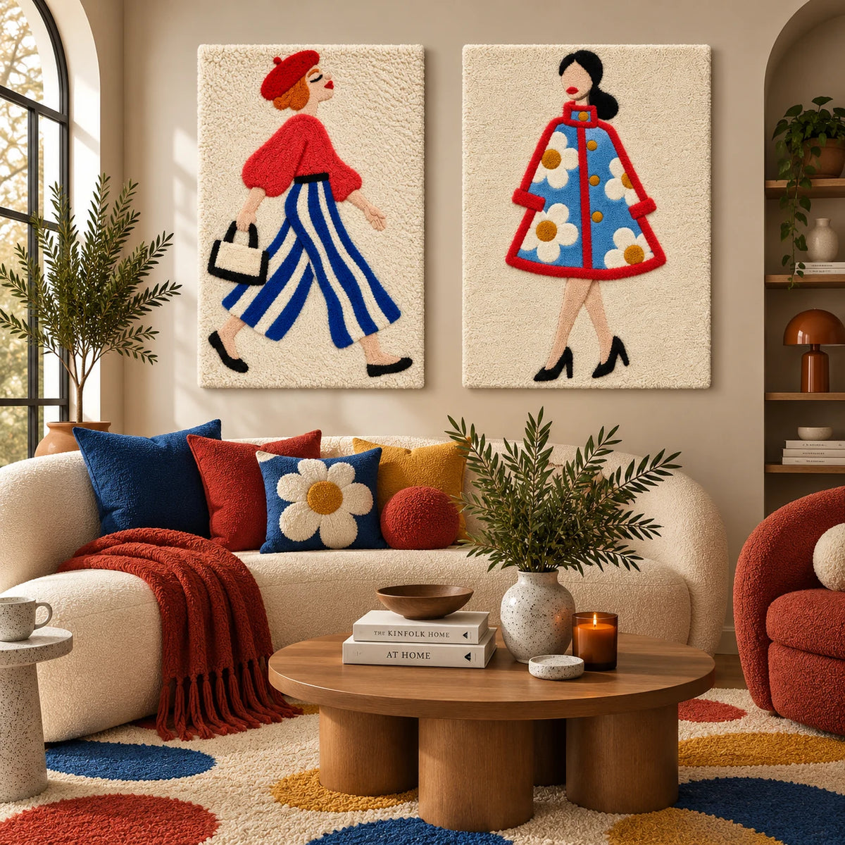 Parisian Stride × Sky Blue Daisy Stroll paired wool wall art in a styled room — Sky Blue City Steps
