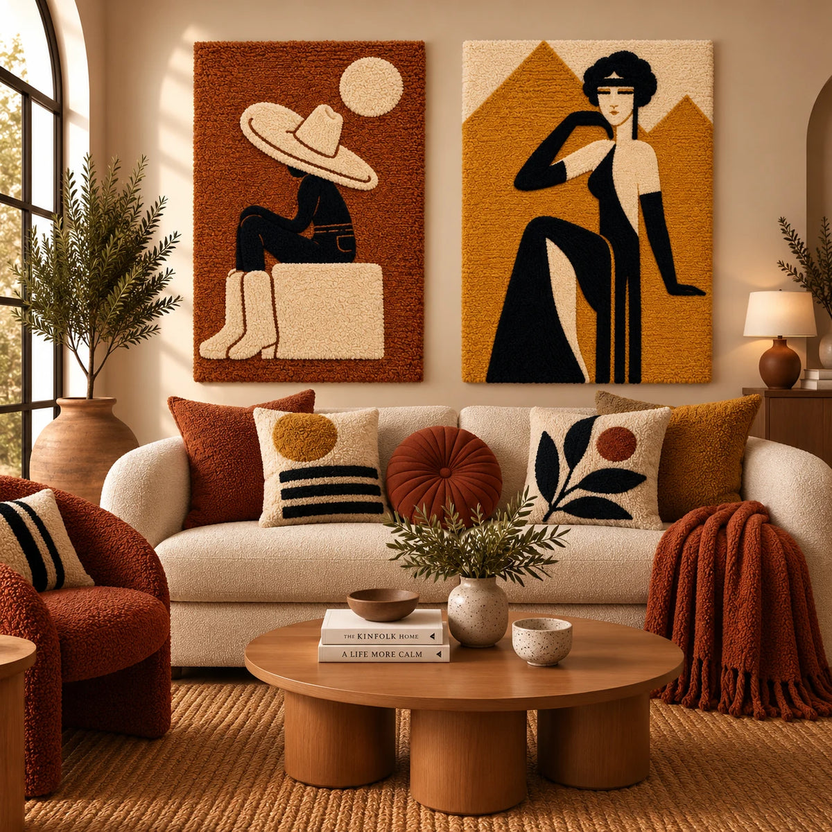 Cowboy Moon Rest × Golden Hour Poise paired wool wall art in a styled room — Golden Rest Study
